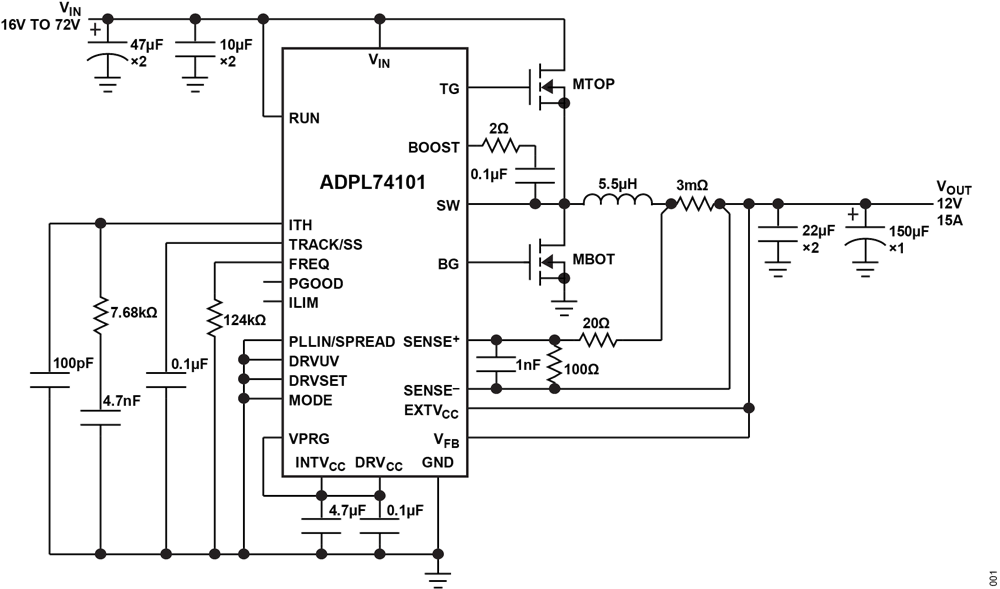 应用电路图 - Analog Devices Inc. ADPL74101同步降压直流-直流控制器