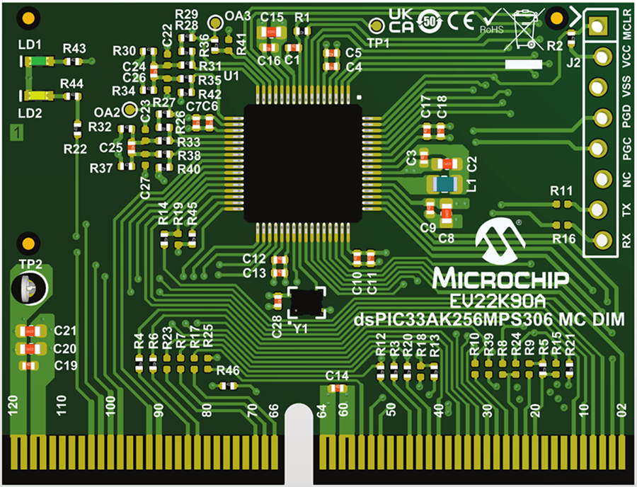 Mechanical Drawing - Microchip Technology dsPIC33AK256MPS306 Motor Control DIM (EV22K90A)