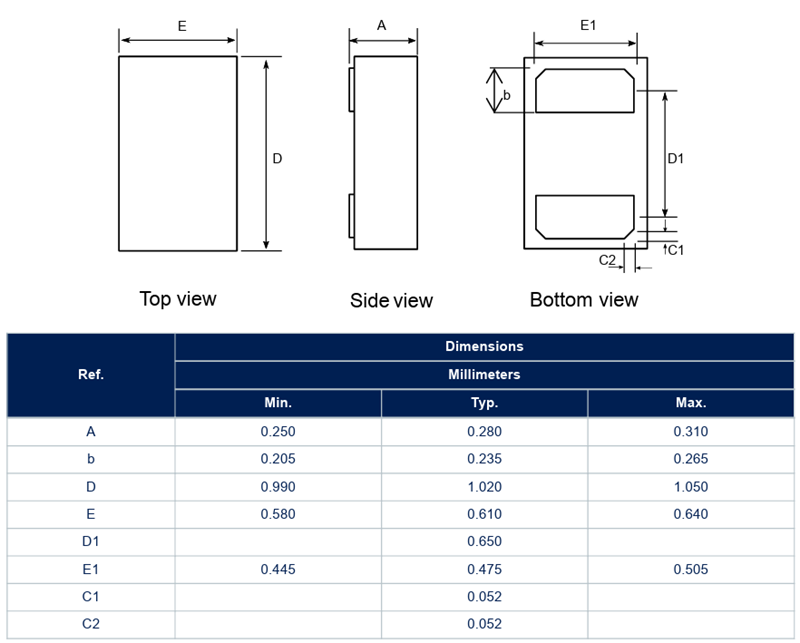 Mechanical Drawing - STMicroelectronics TVS221SC-1T2 Unidirectional Single Line TVS