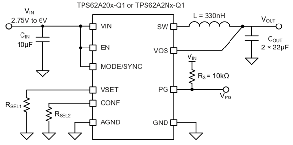 原理图 - Texas Instruments TPS62A20x-Q1/TPS62A2Nx-Q1降压转换器