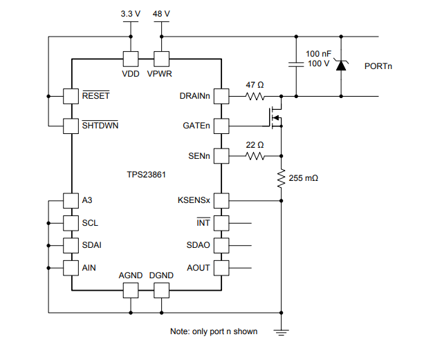 原理图 - Texas Instruments TPS23861 四端口以太网供电 PSE 控制器