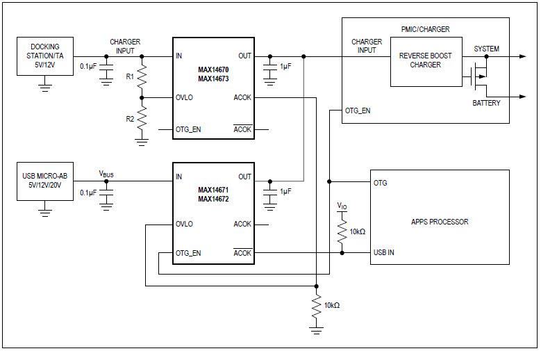 应用电路图 - Analog Devices / Maxim Integrated MAX1467x 过压保护器