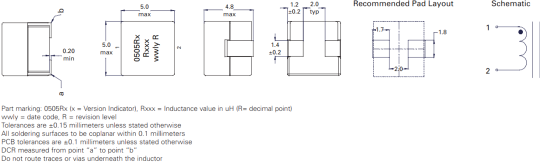 Mechanical Drawing - Eaton Electronics FP0505 Flat-Pac Power Inductors