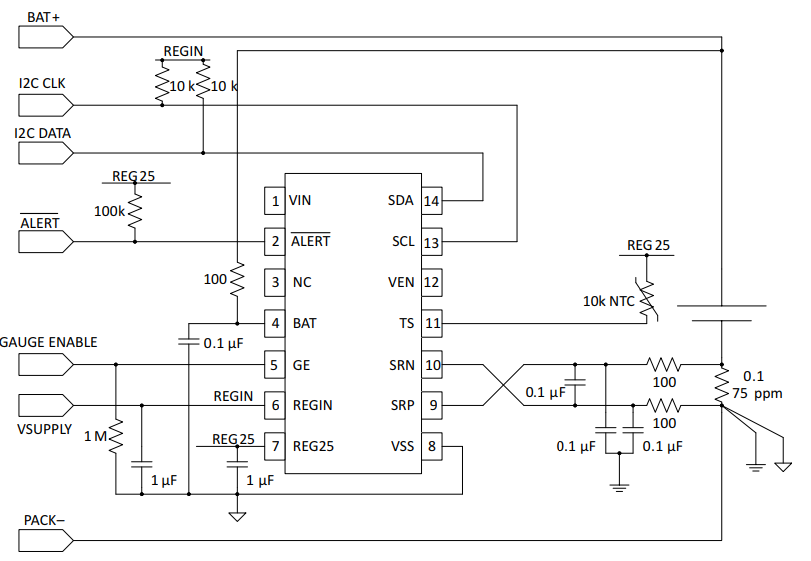 原理图 - Texas Instruments bq35100电池电量计和EOS监控器