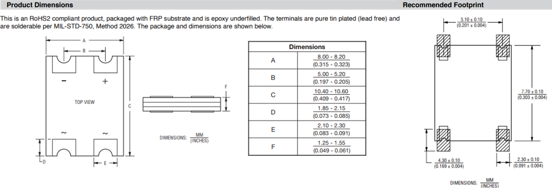 Mechanical Drawing - Bourns SMPS CD-DF Surface Mount Bridge Rectifier Diodes