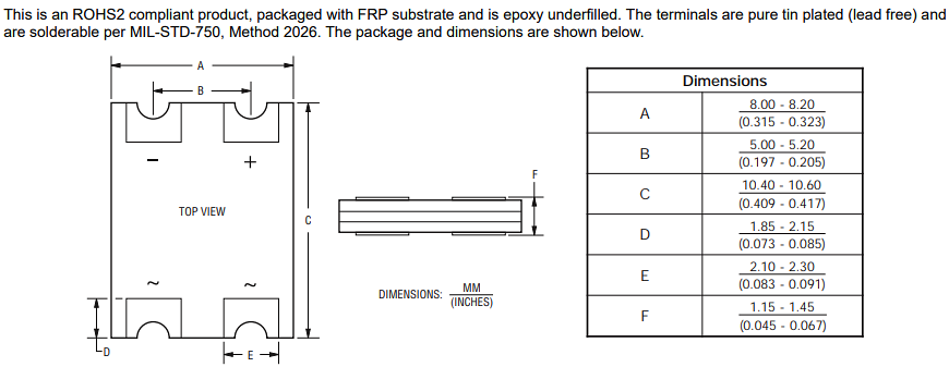 Mechanical Drawing - Bourns SMPS CD-DF Surface-Mount Bridge Rectifier Diodes