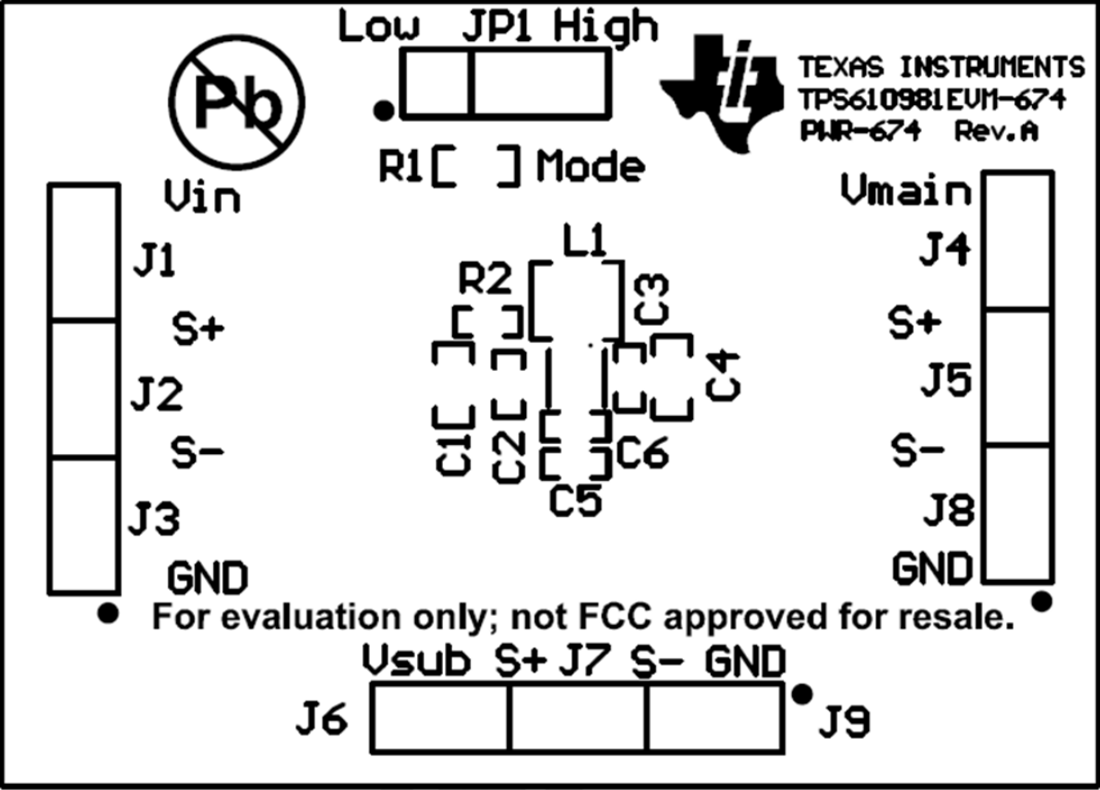 机械图纸 - Texas Instruments TPS610985EVM-782升压转换器评估模块 (EVM)