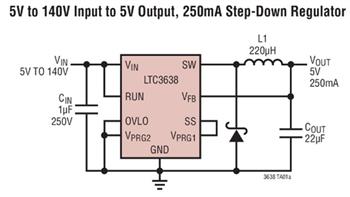 应用电路图 - Analog Devices Inc. LTC3638和LTC3639降压型稳压器