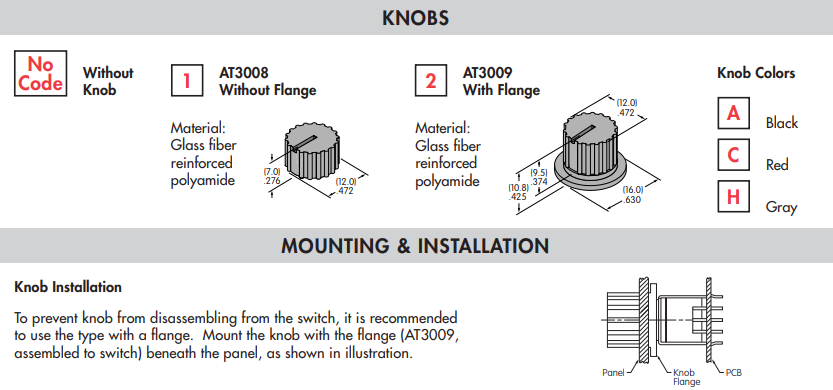 Mechanical Drawing - NKK Switches AT300x Knobs