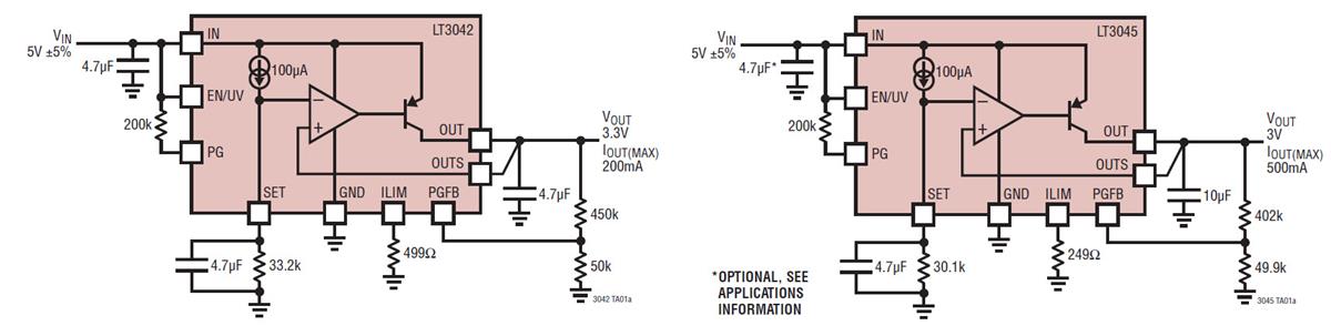 应用电路图 - Analog Devices Inc. LT304x PSRR线性稳压器