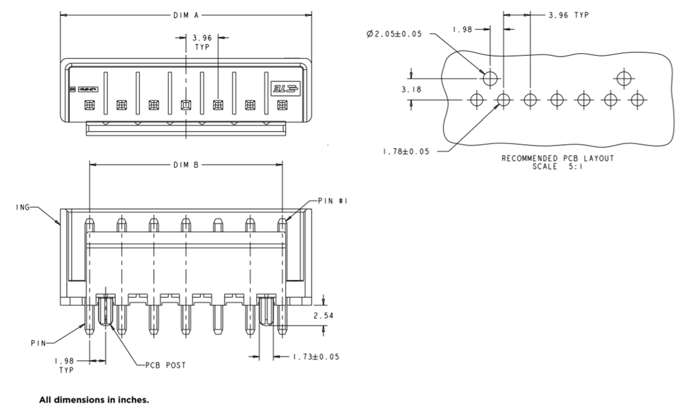 机械图纸 - TE Connectivity / AMP Connectors 经济型电源 (EP) 排针