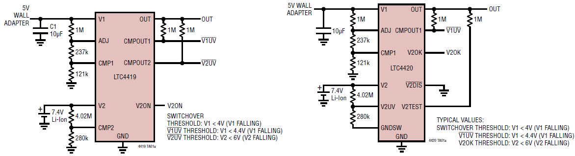 应用电路图 - Analog Devices Inc. LTC44xx单片PowerPath™优先级排序器