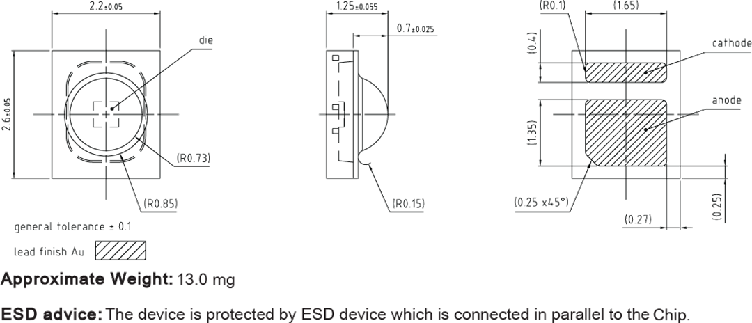 机械图纸 - ams OSRAM OSCONIQ® P 2226 LED