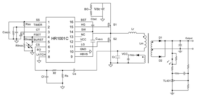 Application Circuit Diagram - Monolithic Power Systems (MPS) HR1001C Enhanced LLC Controllers