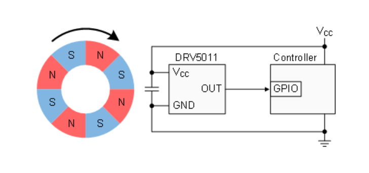 原理图 - Texas Instruments DRV5011 3.8mT 5.5V霍尔效应锁扣