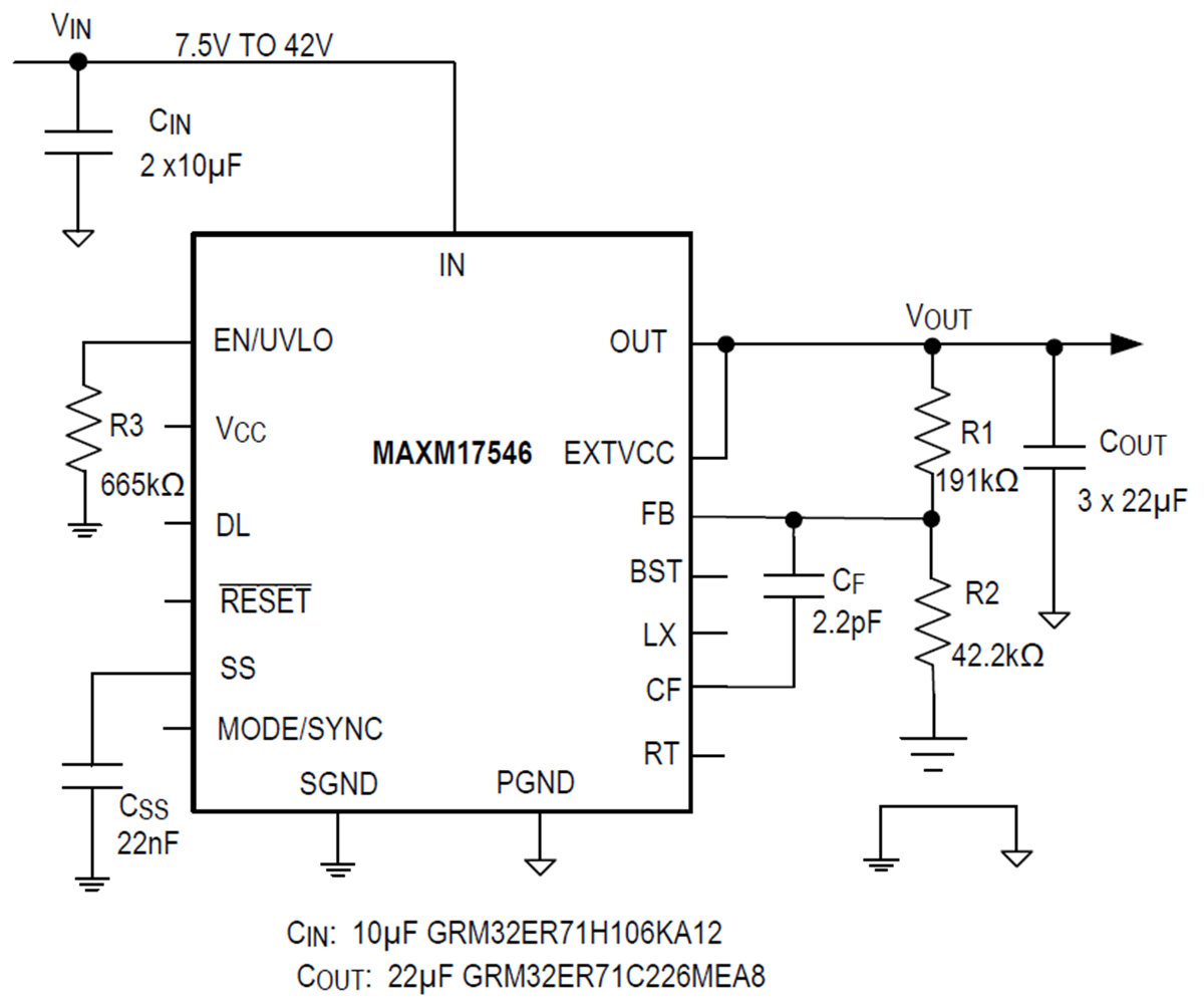 应用电路图 - Analog Devices / Maxim Integrated MAXM17546直流-直流降压电源模块