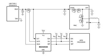 应用电路图 - Analog Devices / Maxim Integrated MAX20330可编程OVP控制PMIC