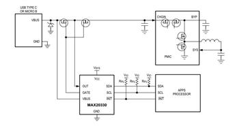 应用电路图 - Analog Devices / Maxim Integrated MAX20330可编程OVP控制PMIC