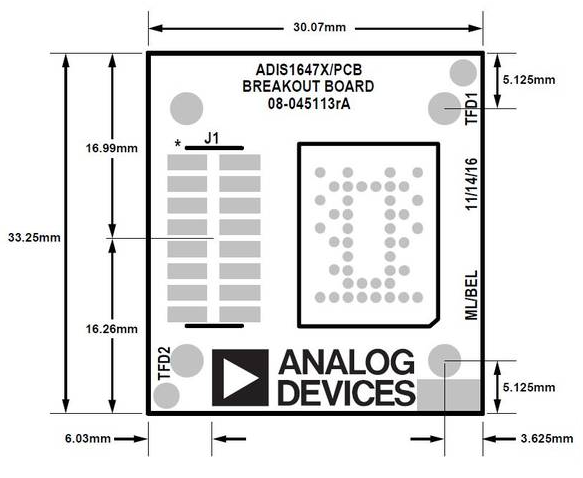 机械图纸 - Analog Devices Inc. ADIS1647x/PCBZ分线板