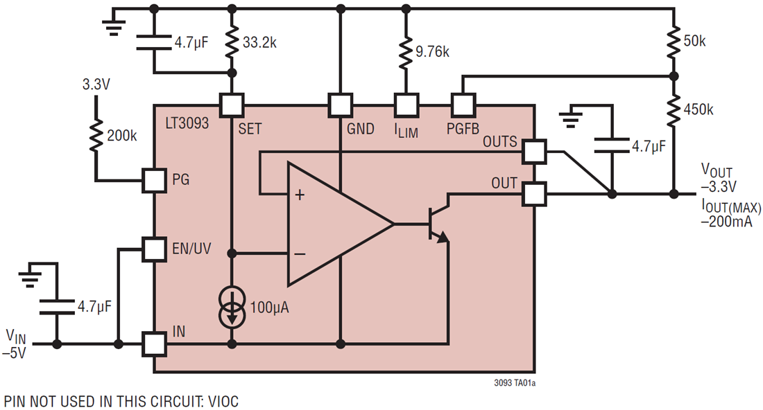 应用电路图 - Analog Devices Inc. LT3093负线性稳压器