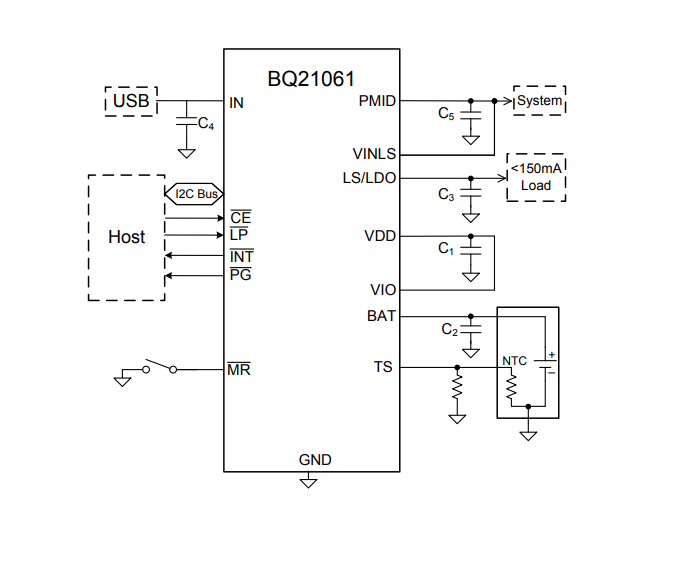 原理图 - Texas Instruments bq21061电池充电管理IC