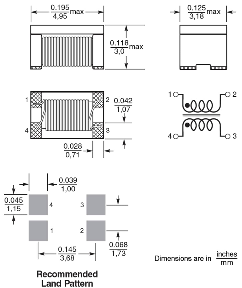 机械图纸 - Coilcraft 1812CAN共模扼流电感器