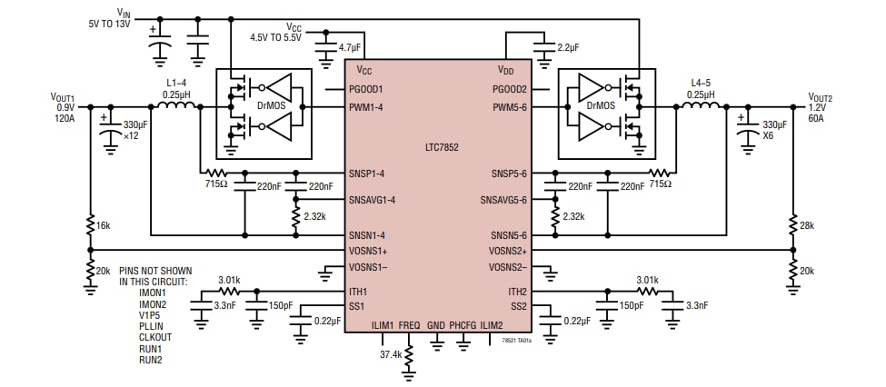 应用电路图 - Analog Devices Inc. LTC7852开关控制器