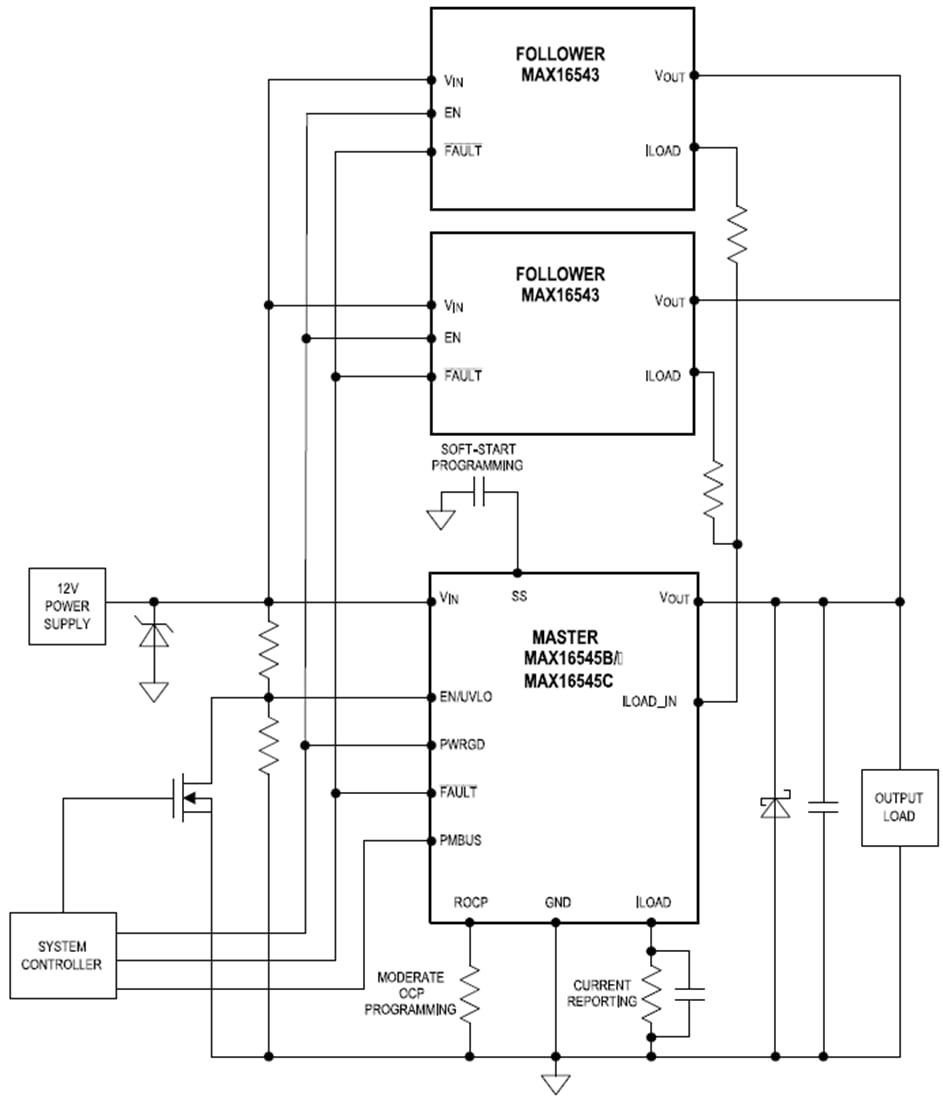 应用电路图 - Analog Devices / Maxim Integrated MAX16543集成跟随器保护IC