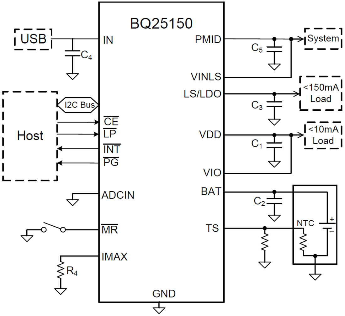 原理图 - Texas Instruments bq25150电池充电管理IC