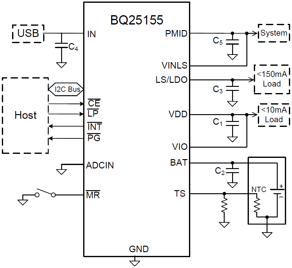 原理图 - Texas Instruments bq25155电池充电管理IC
