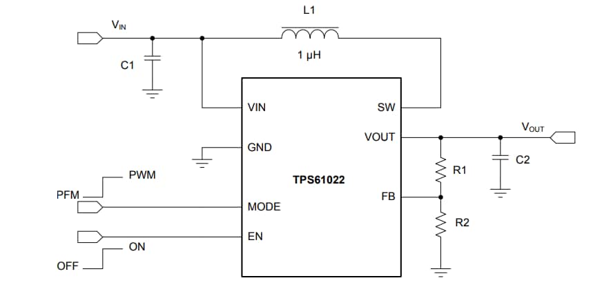 应用电路图 - Texas Instruments TPS61022 8A升压转换器