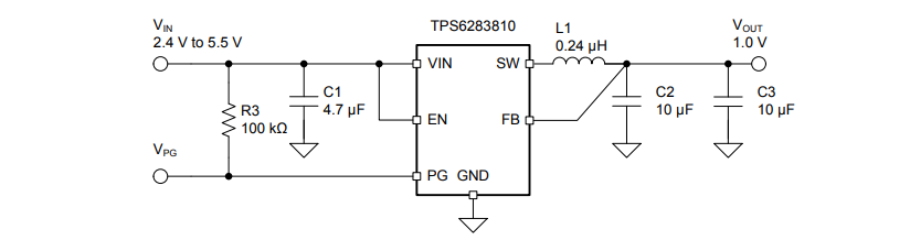 应用电路图 - Texas Instruments TPS6283810 3A降压转换器