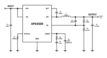 应用电路图 - Diodes Incorporated AP64500/AP64501直流-直流降压转换器