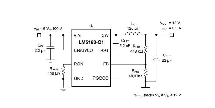 应用电路图 - Texas Instruments LM5163/LM5163-Q1同步降压直流/直流转换器