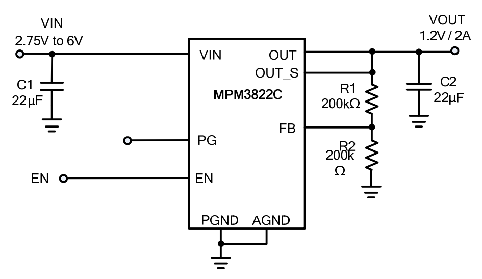 Application Circuit Diagram - Monolithic Power Systems (MPS) MPM3822C Synchronous Step-Down Power Module