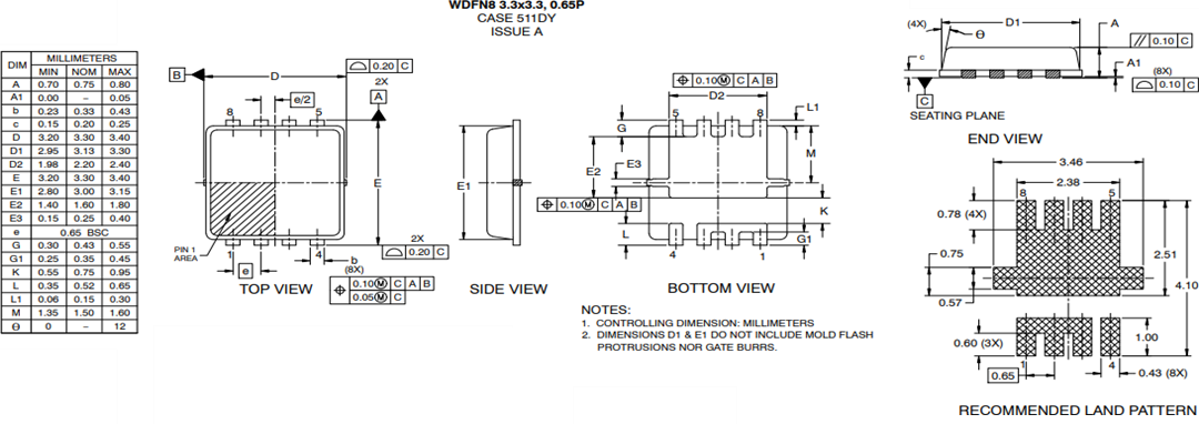 机械图纸 - onsemi NVTFS010N10MCL 100V 53A汽车用功率MOSFET