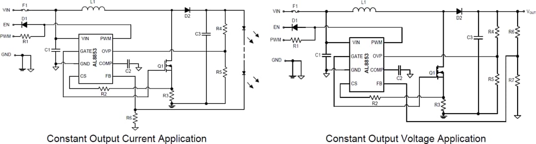 应用电路图 - Diodes Incorporated AL8853高性能升压LED控制器