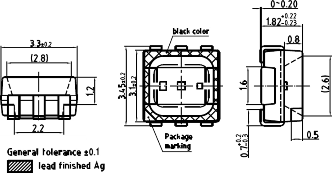 机械图纸 - ams OSRAM DISPLIX® P3333 LED
