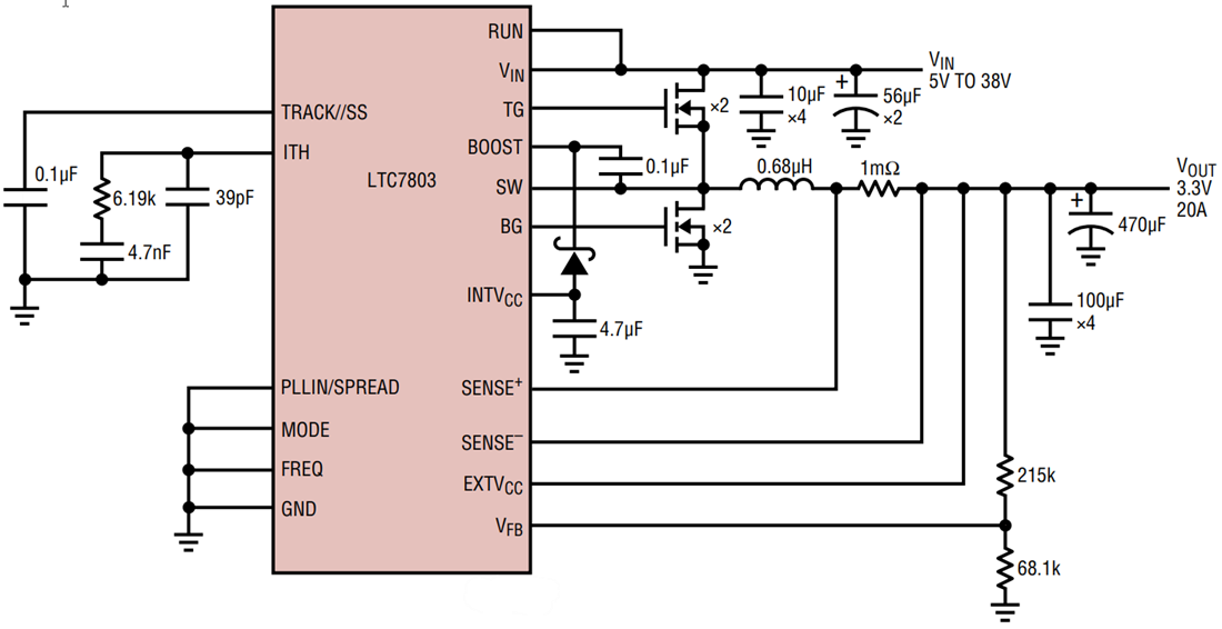 应用电路图 - Analog Devices Inc. LTC7803同步降压控制器
