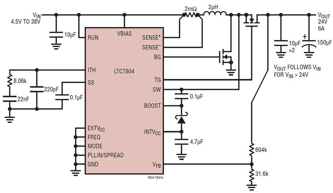 应用电路图 - Analog Devices Inc. LTC7804低IQ同步升压控制器 应用电路图 - Analog Devices Inc. LTC7804低IQ同步升压控制器