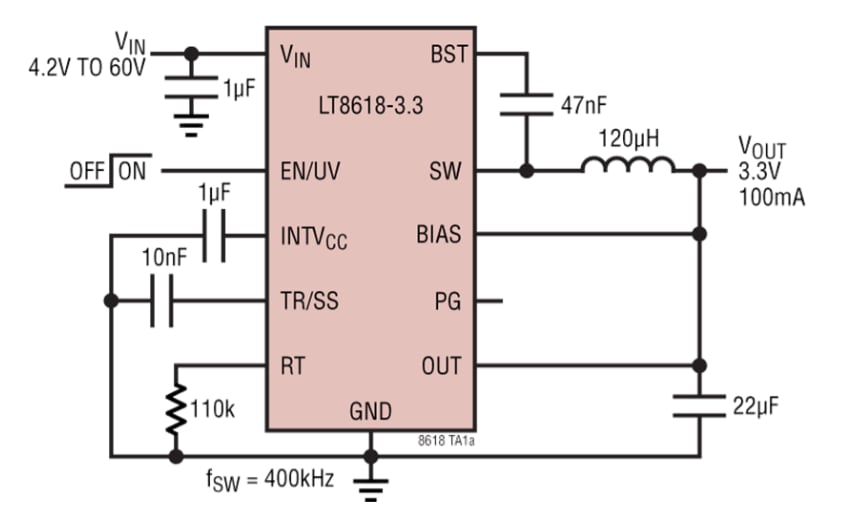 應用電路圖 - Analog Devices Inc. LT8618與LT8618-3.3降壓型開關(guān)穩(wěn)壓器