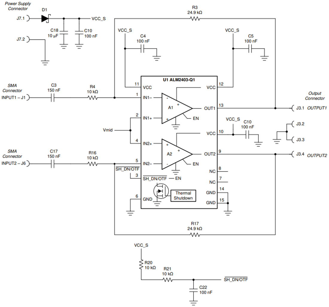 原理图 - Texas Instruments ALM2403Q1EVM运算放大器评估模块 (EVM)