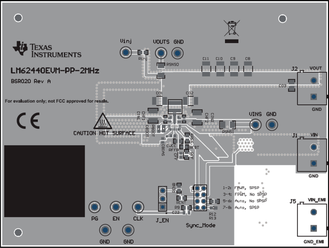 机械图纸 - Texas Instruments LM62440EVM-PP-2MHZ转换器评估模块
