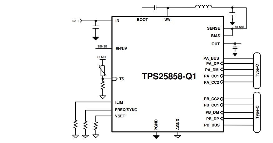 原理图 - Texas Instruments TPS25858-Q1 USB Type-C®充电端口控制器