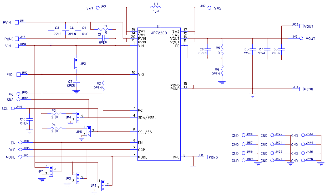 原理图 - Diodes Incorporated AP72200WLCSP-20-EVM评估模块