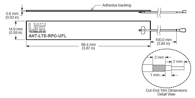 机械图纸 - TE Connectivity / Linx Technologies ANT-LTE-RPC LTE/LPWA嵌入式偶极天线