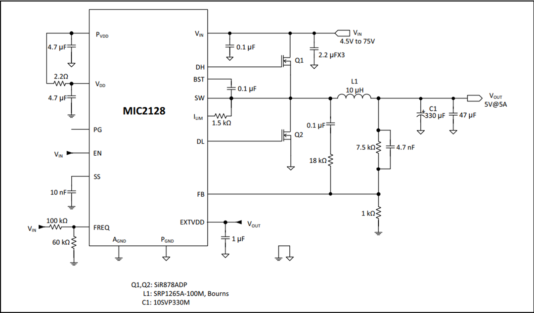 应用电路图 - Microchip Technology MIC2128同步降压控制器