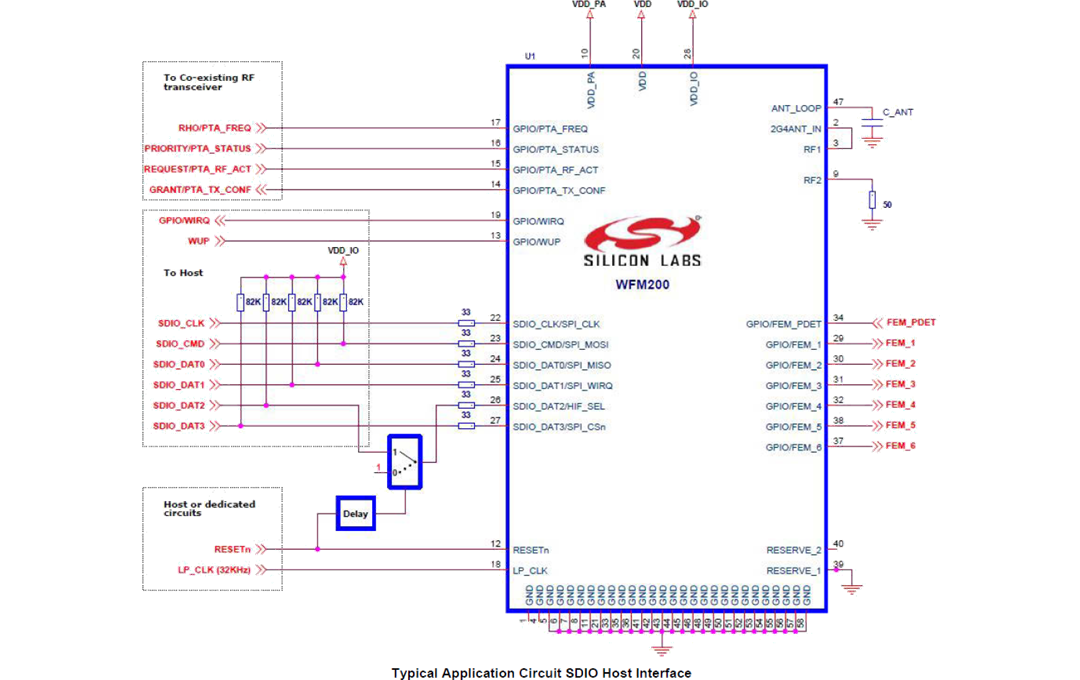 应用电路图 - Silicon Labs WFM200S系列2 Wi-Fi® SiP模块