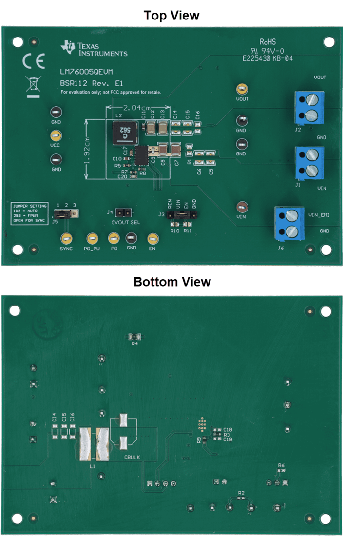 机械图纸 - Texas Instruments LM76005QEVM转换器评估模块 (EVM)