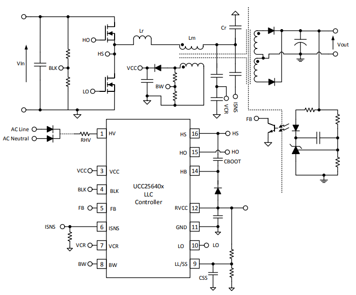 原理图 - Texas Instruments UCC25640x LLC谐振控制器